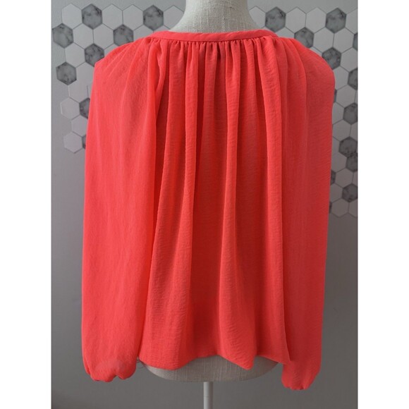 Vince Camuto Neon Orange Sheer Tie Blouse Size Small - Picture 3 of 8